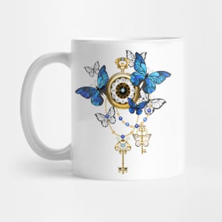 Antique Clock with Butterflies Morpho ( Steampunk ) Mug